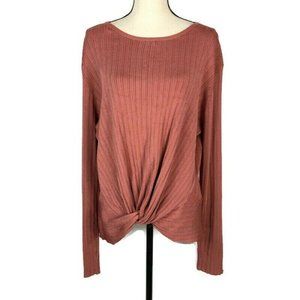 UMGEE Mauve Ribbed Twist Blouse Top Womens L Bell Sleeve